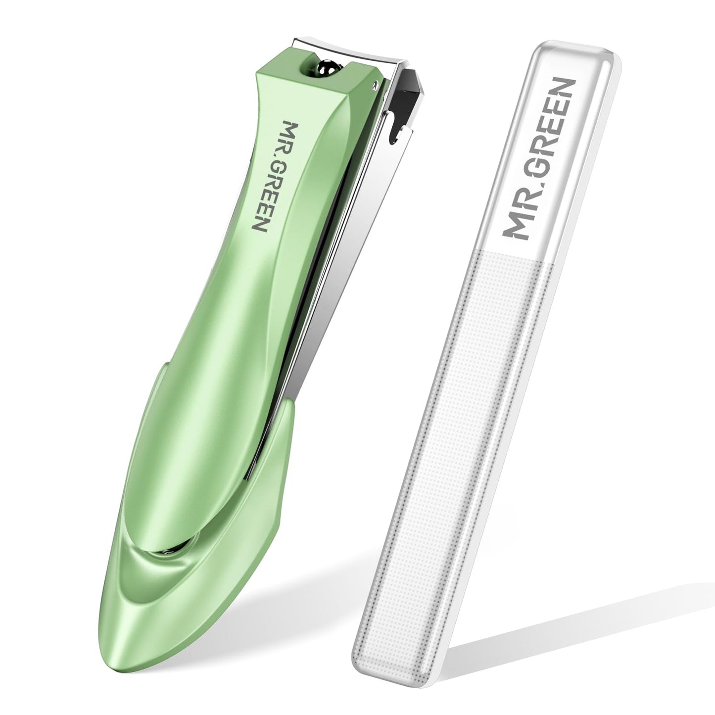 MR.GREEN Nail Clippers with Nail File,Anti Splash Nail Clipper Set for Thick Nails,Medical Grade Stainless Steel Professional Nail Cutter,Sharp and Durable fingernail Clipper for Men and Women(Green)