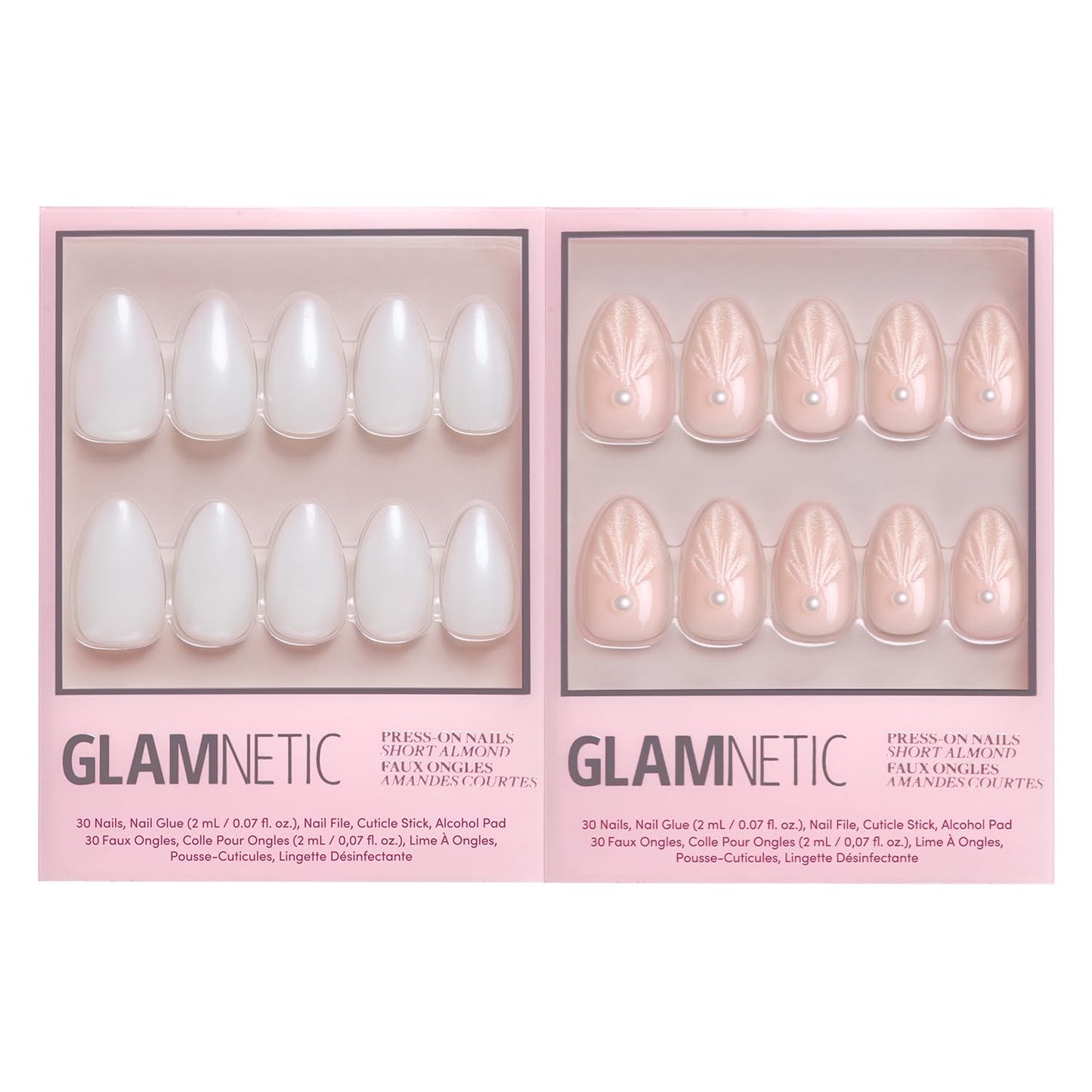Glamnetic Press-On Nails Bundle - Honeymoon & Hailey | Short Almond Nude Fake Nails with 3D Nail Art | Glazed Short Almond False Nails | Reusable, Salon-Quality Nail Kits