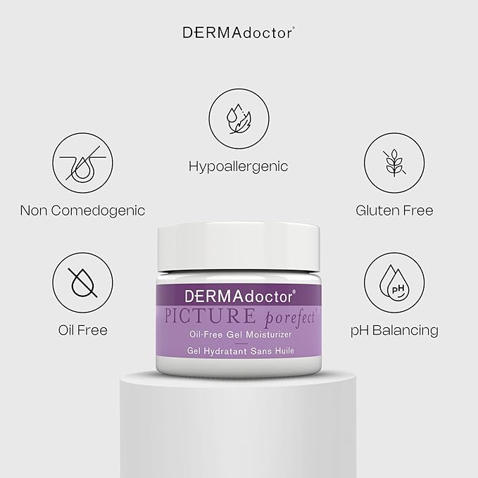 DERMAdoctor Picture Porefect Dermatologist Formulated Oil Free Facial Moisturizer, Pore Minimizer for Acne or Oily Skin, Daily Face Lotion for Men & Women with Zinc & Copper Peptides - 1.69 oz