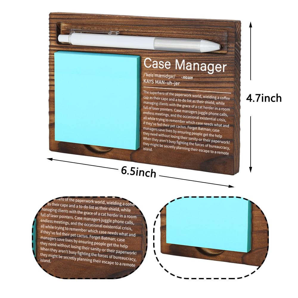 VYNWPDFLI Case Manager Appreciation Gift, Inspirational Office Decor for Social Workers, Thoughtful Desk Organizer with Engraved Definition, Wooden Sticky Note Holder,LQQ54