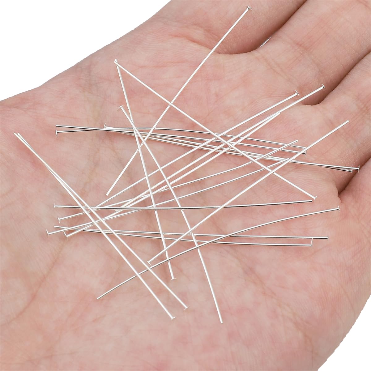 BEADIA 925 Sterling Silver Flat Head Pins 0.5x50mm 20pcs for Jewelry Making Findings