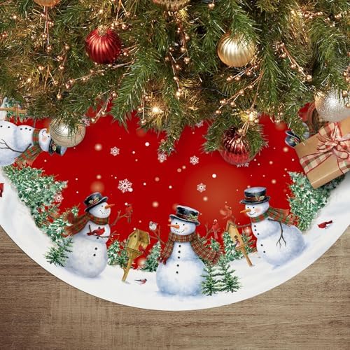 Christmas Tree Skirt 36 Inch Snowman Snowflake Xmas Home Party Decor