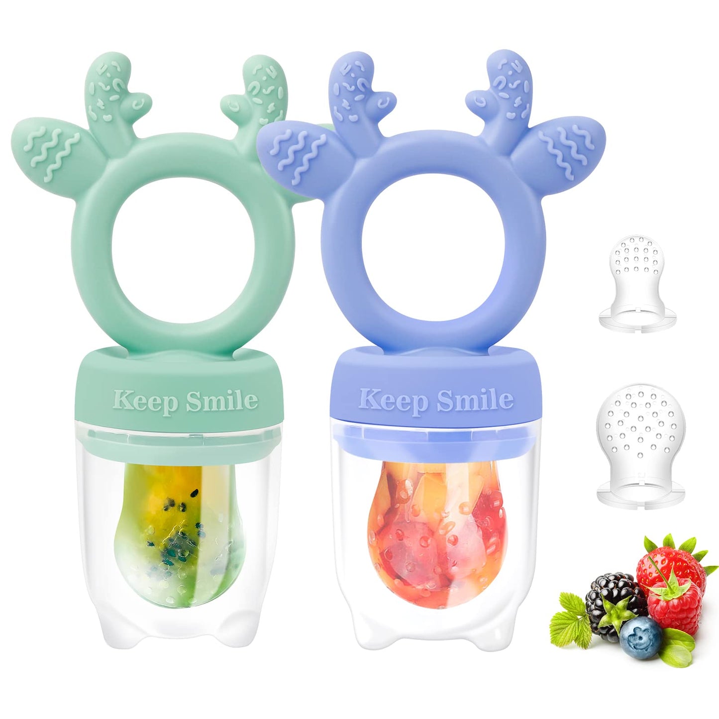 Baby Solids/Frozen Fruit Feeder Pacifier, Infant Teether Toy 4M+, BPA-Free Silicone Pouch & Nipple, Safely Introduce Solids, Teething Relief, 2-Pack