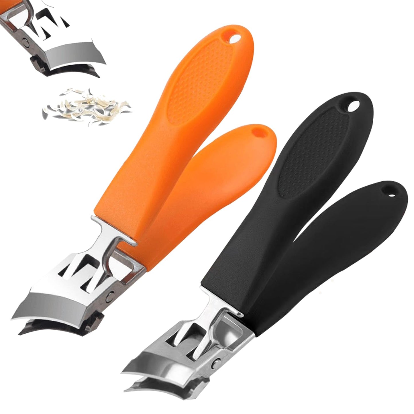 Generic 2PCS Wide Jaw Opening Anti-Splash Slanted Nail Clipper, Curved Toenail Clippers for Thick Toenails, Ingrown Nail Clippers, Black+Orange