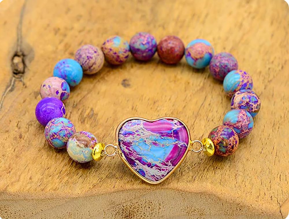 ZOSOJONA Women Wrap Bracelet Boho Natural Jasper Crystal Stone Beads Strand Bracelets (Imperial Jasper)