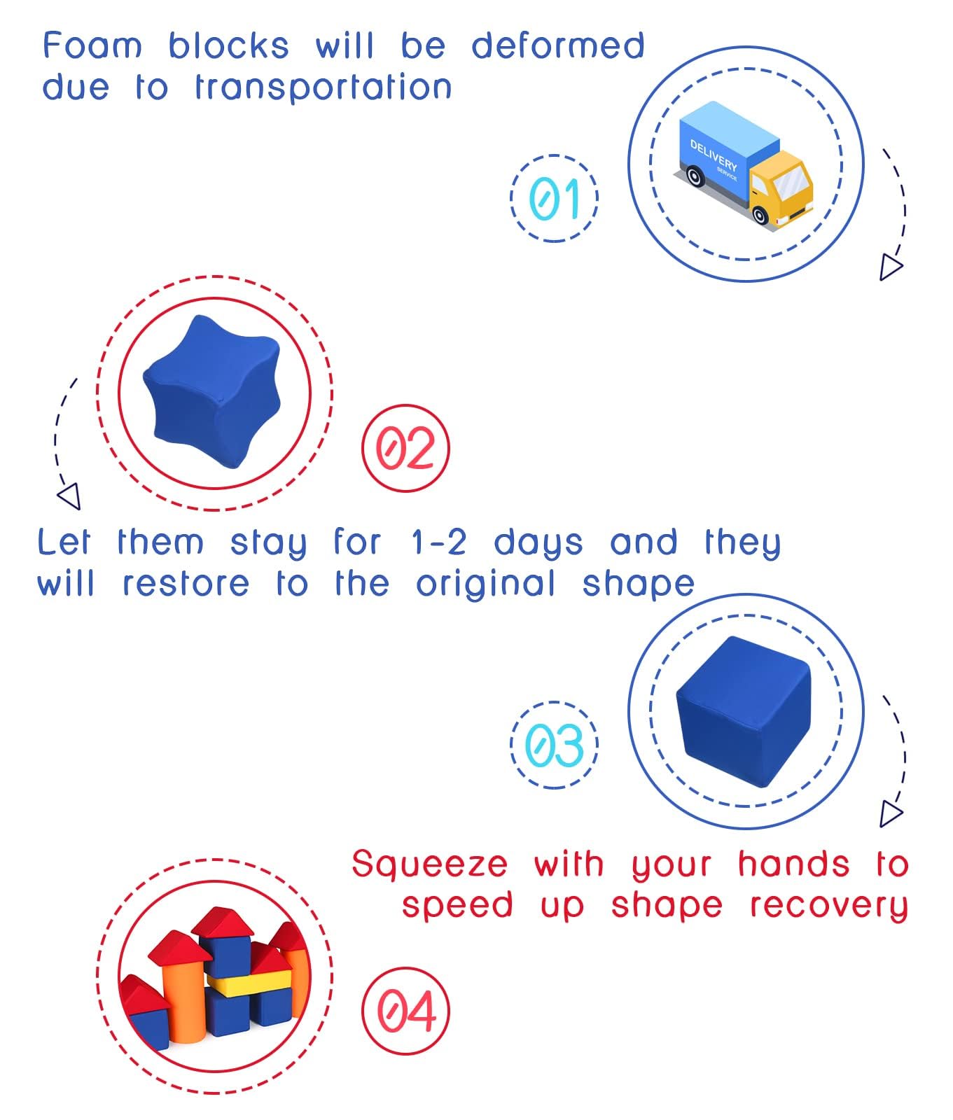 UHAPPYEE Toddler Foam Building Blocks, 12 PCS + 4 Kinds of Shapes Colourful Stacking Block Sets for Kids, Soft Foam Building Blocks Throwing Toys