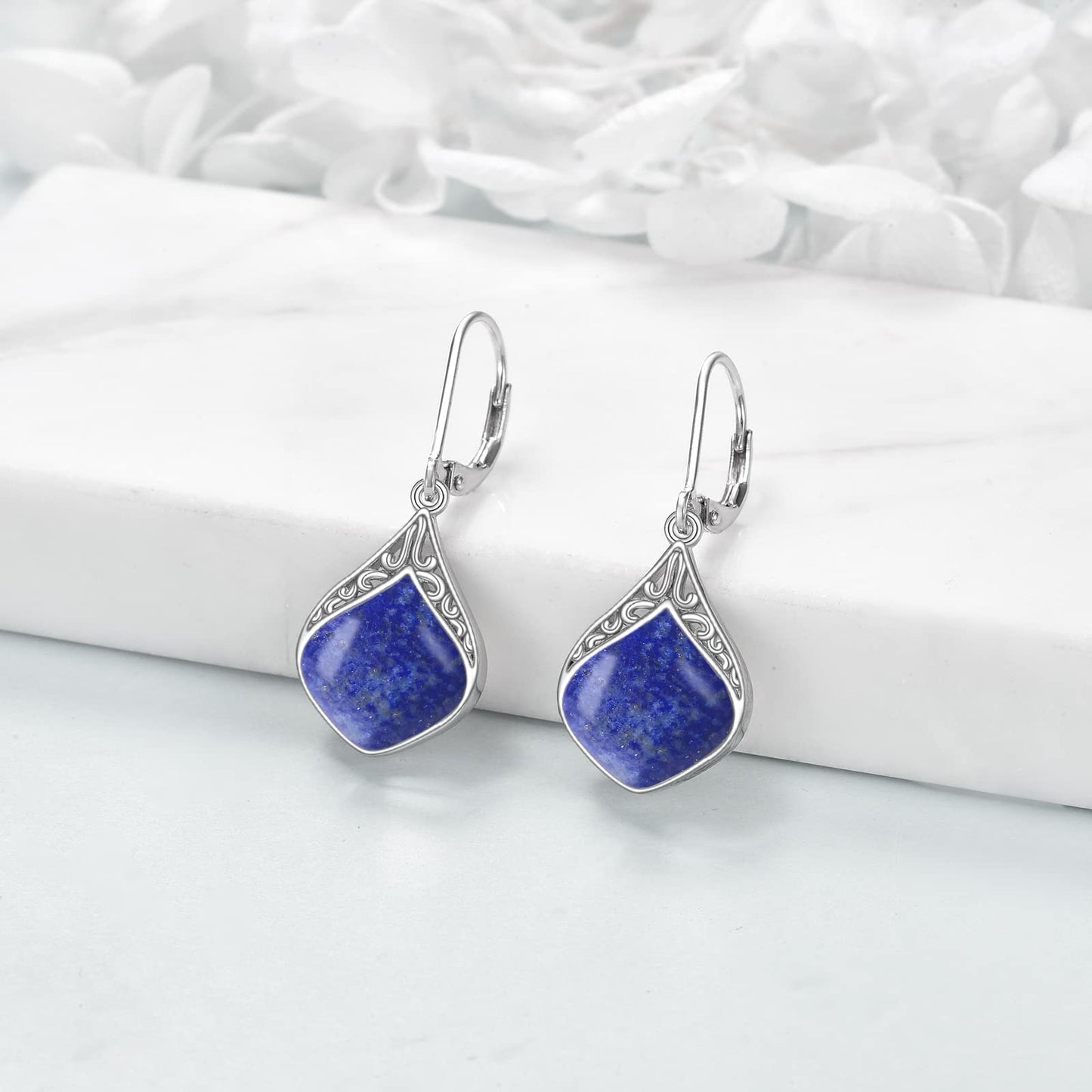 Lapis Lazuli Teardrop Earrings Sterling Silver Filigree Irish Celtic Teardrop Drop Earrings Lapis Dangle Earrings Jewelry Gifts For Women