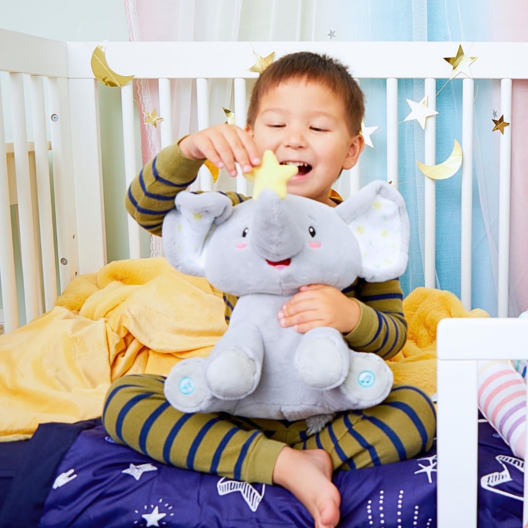 Cuddle Barn - Twinkling Starlight | Animated Musical Elephant Stuffed Animal Baby Plush Toy with Soothing Light and Volume Control Plays 15 Minutes of Lullabies, 11 inches