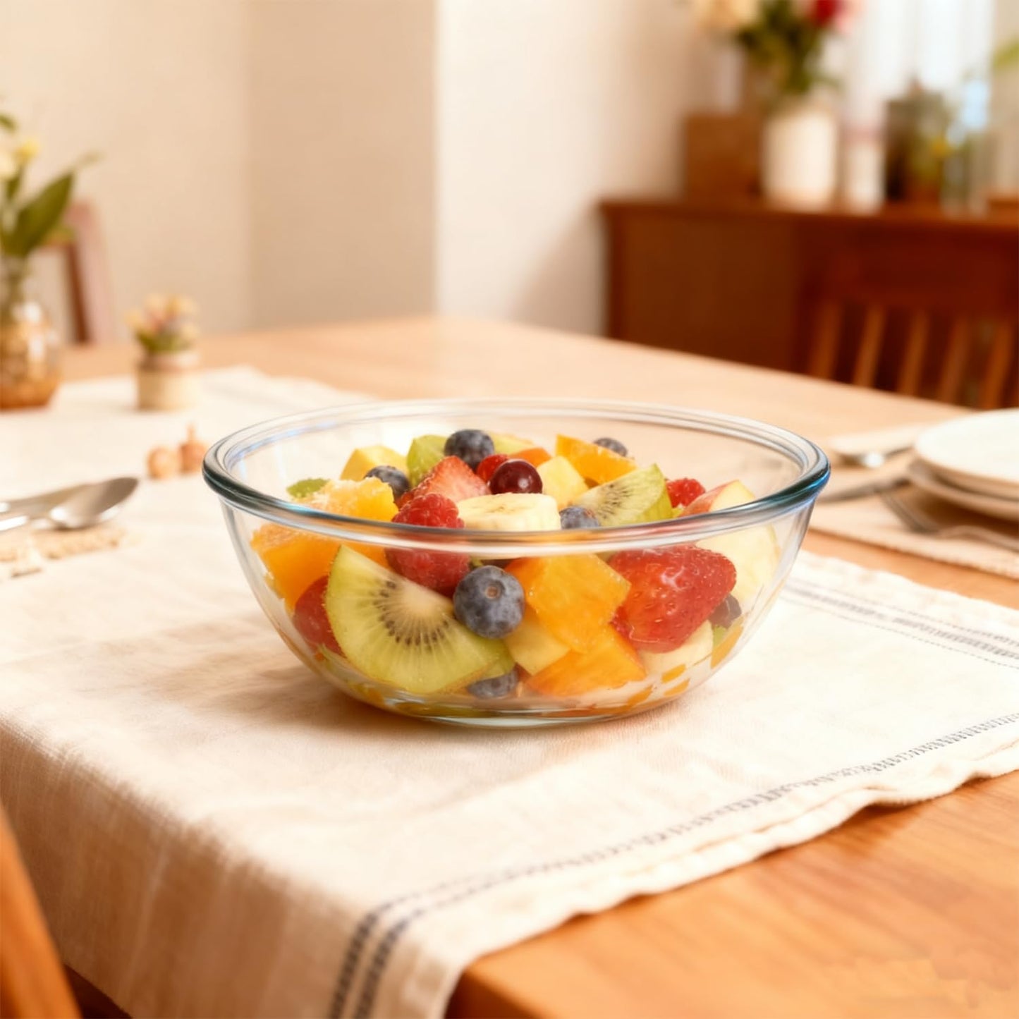 Yuixoseu 4.7 Qt Extra Large Glass Mixing Bowls, Clear Glass Bowl with Lid, Big Salad Bowl for Salad Fruit Bread Storage