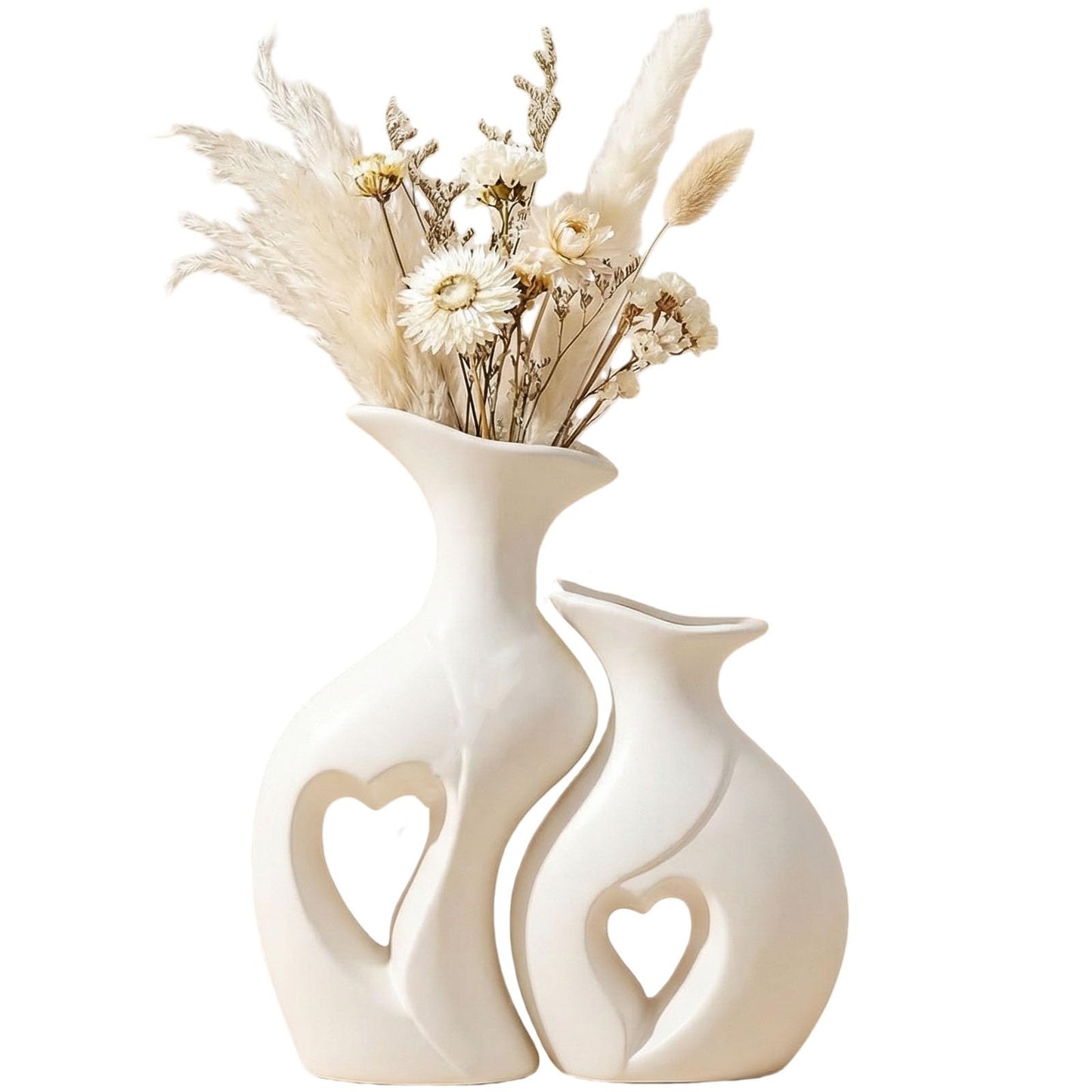 White Heart Vase Set of 2,Modern Vases for Home Console Table Decor for Living Room Coffee Table Fireplace Bookshelf Decorations（3.5" L x 4.4" W x 8.5" H）