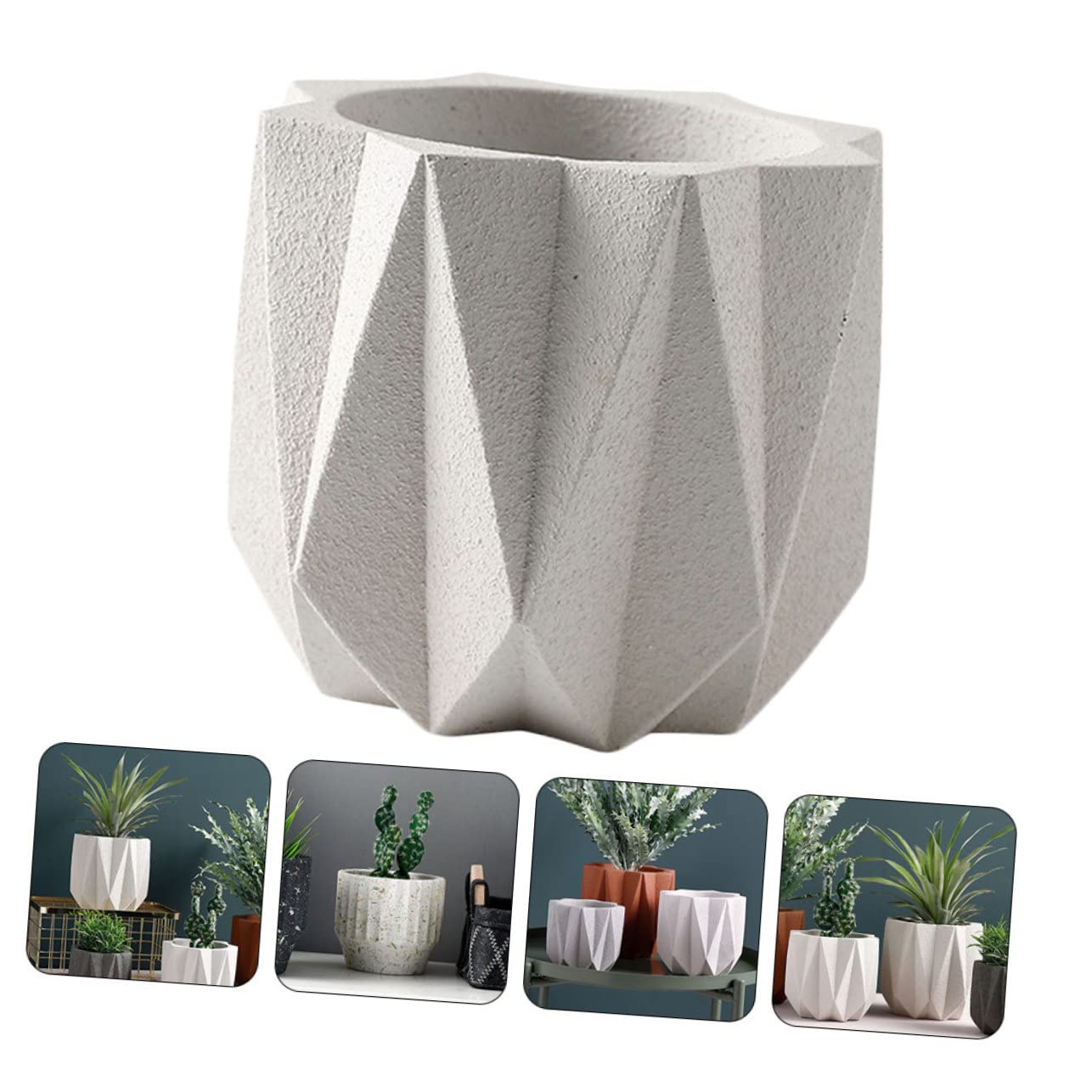 Holibanna 1Pc White Cement Flower Pot Stylish Indoor Planter with Drain for Home Office Decor Creative Flower Container for Balcony and Garden