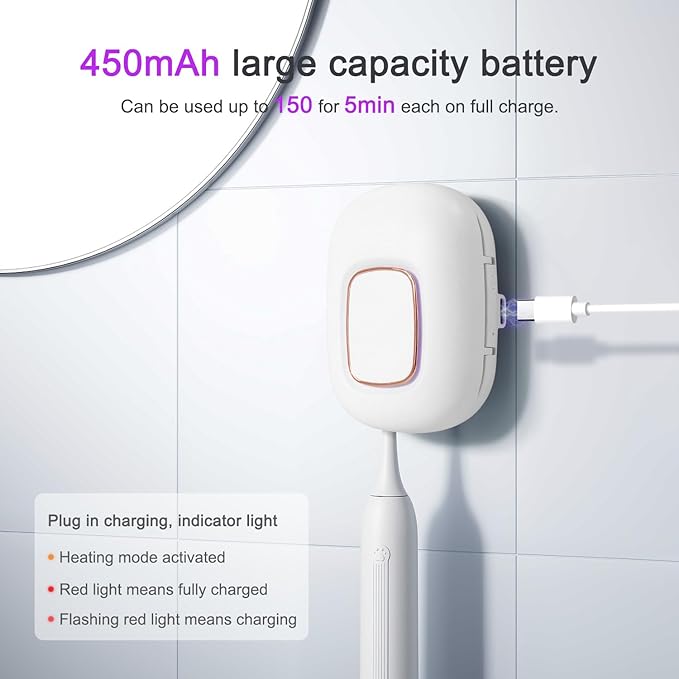 Toothbrush Holder, Toothbrush Cleaner Case, Portable USB Charging Toothbrush Cover with U V-C Light, Travel Toothbrush Holder (White-Fan-Heat)