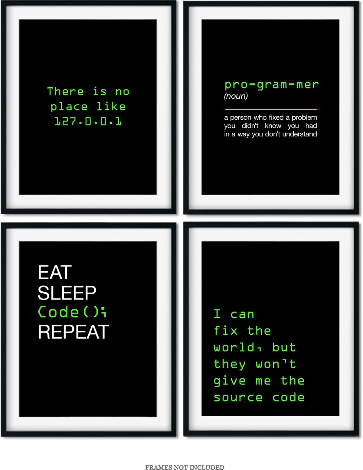 Govivo Office Decor - Computer Science Art - Set of 4 Geek Wall Art - Fun Gift For ICT Teacher, Student, Coding Nerd, Computer Programmer, Dad - 11x14 unframed print