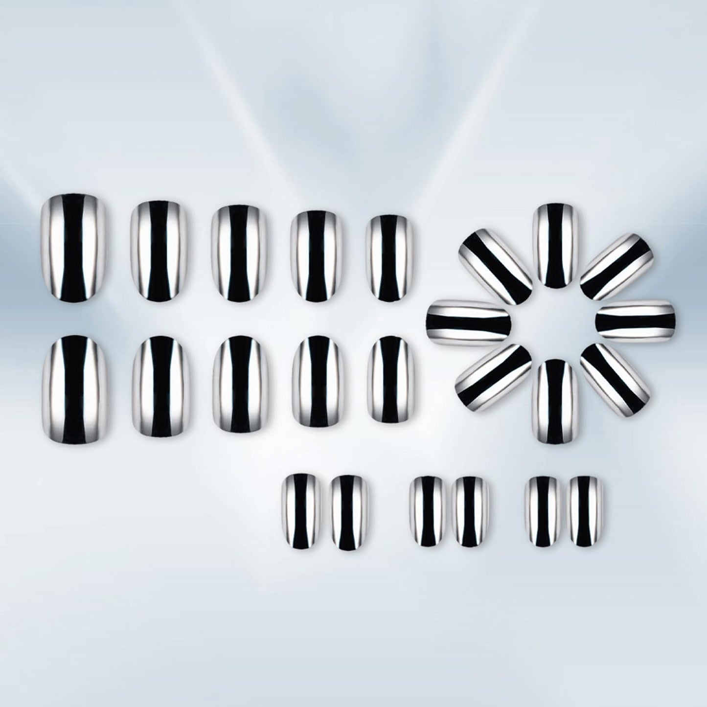 Silver Chrome Press On Nails Short Almond Nails Press Ons Metallic Mirror Fake Nails Glossy Acrylic Nails Full Cover Stick On Nails For Women Girls Decorations Supplies 24Pc