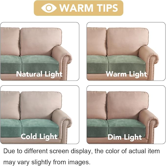 H.VERSAILTEX Velvet Stretch Couch Cushion Cover Plush Cushion Slipcover for Loveseat Cushion Furniture Protector Seat Cushion Sofa Cover (2 Piece Medium Sofa Cushion Covers, Sea Grass)