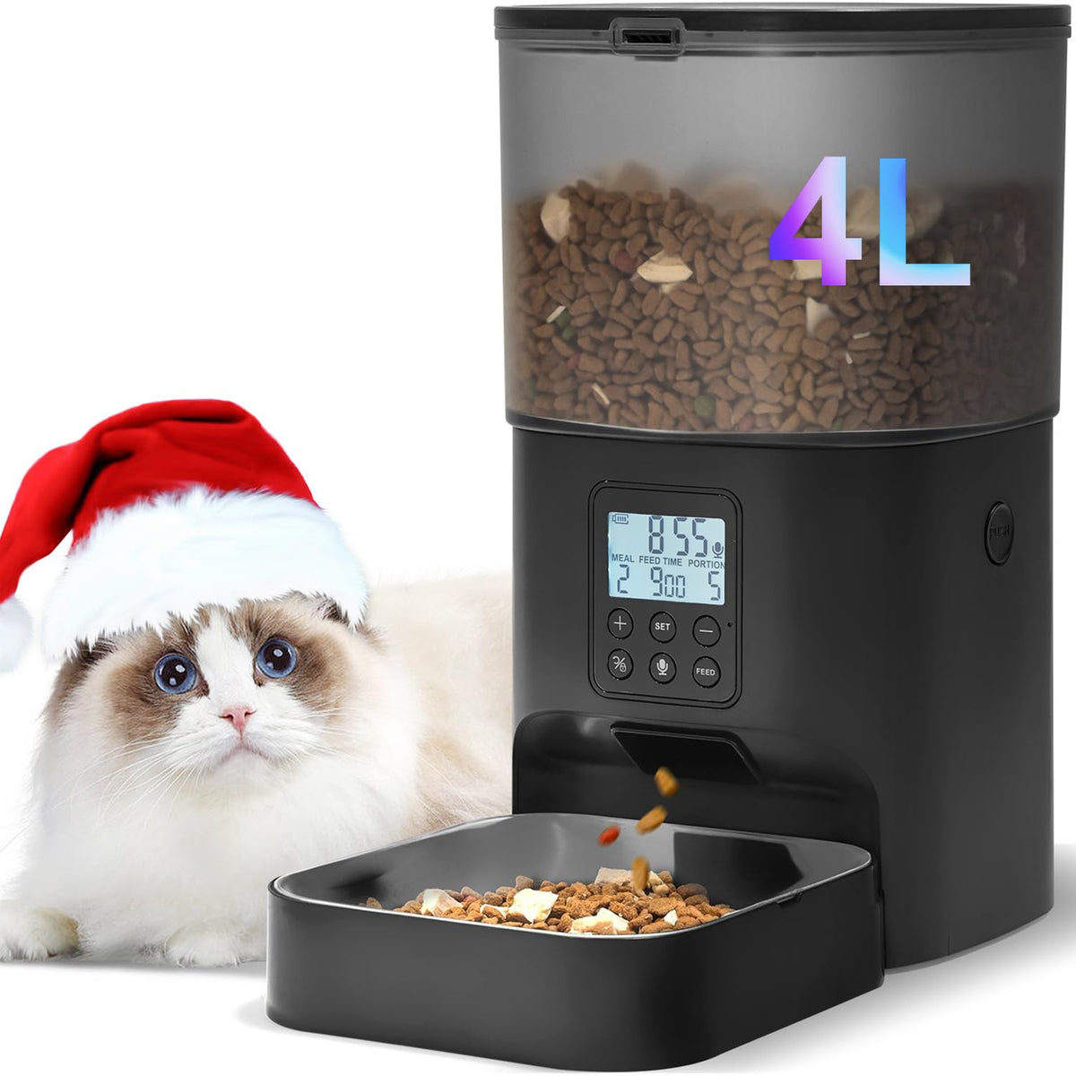ANDOLL HOME 2.4G Automatic Cat Feeder, 4L WiFi Food Dispenser with 10s Voice Recorder, Pet Feeder up to 10 Meals per Day, Timed Cat Feeder with Dry Food Sealed Ring