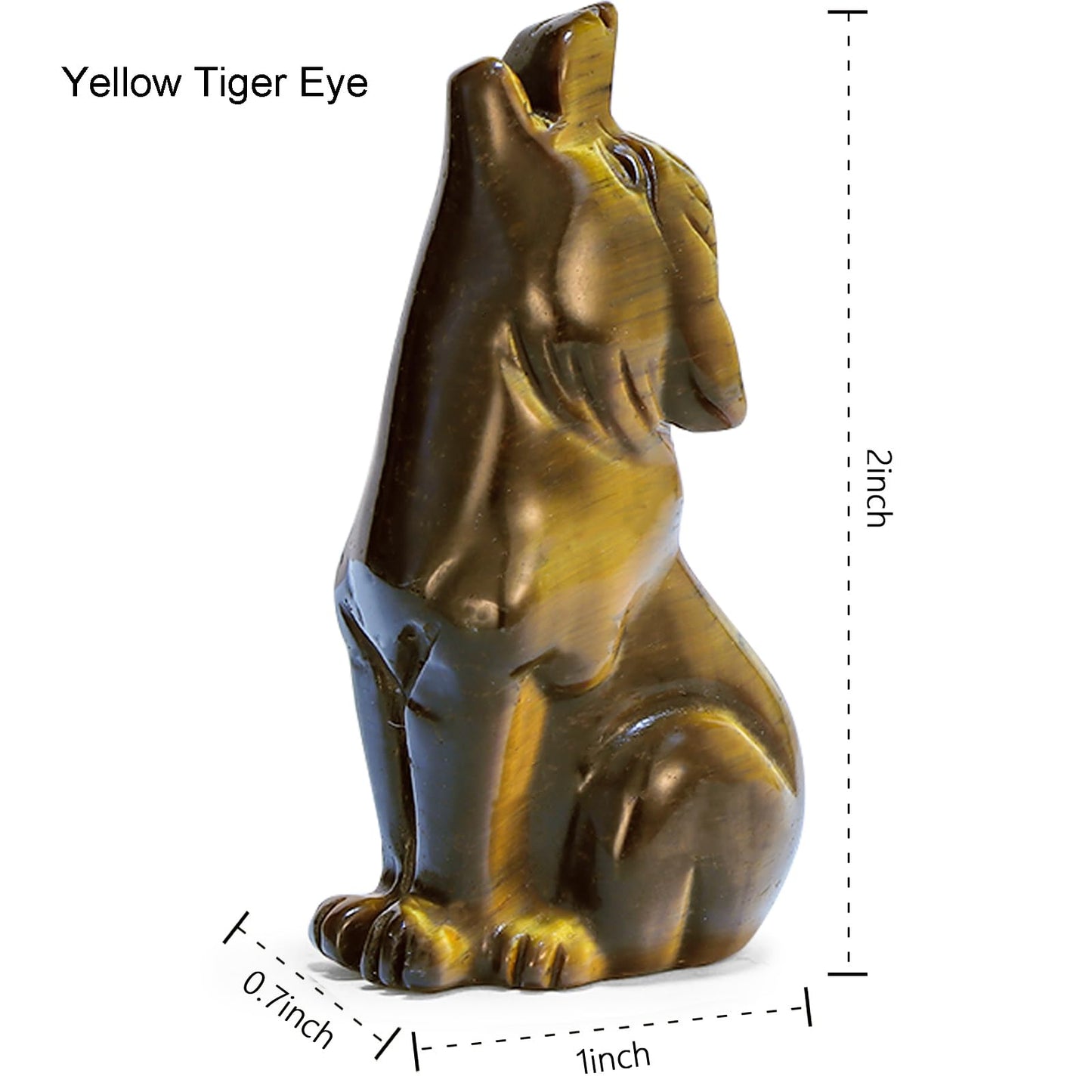 Artistone Yellow Tiger Eye Wolf Statue 2" Howling Wolves Figurine Ornament for Home Decor Healing Crystal Animal Sculpture with Gift Box
