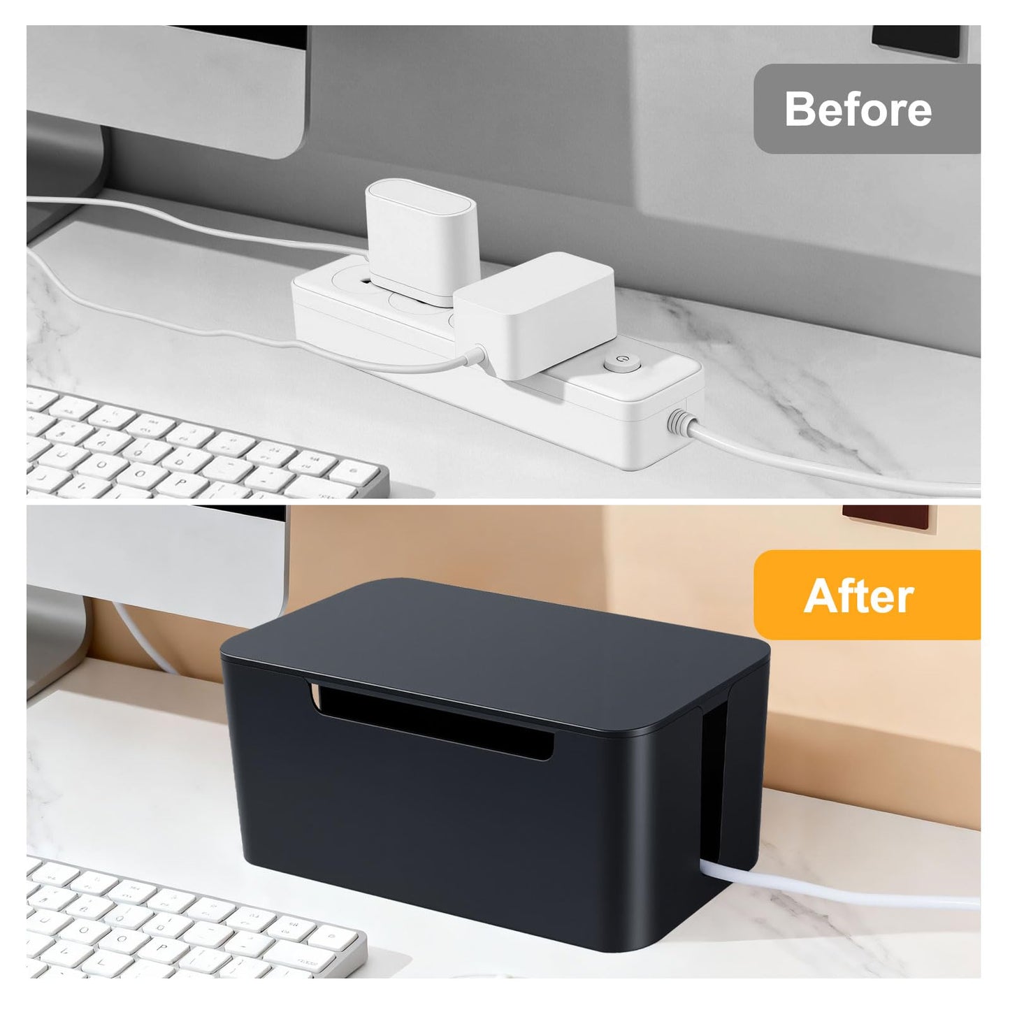Eichzer Cable Management Box, Premium Cord Organizer Box to Hide Surge Protector on Desk, Power Strip Cover for TV Computer Home Router Office (Black)