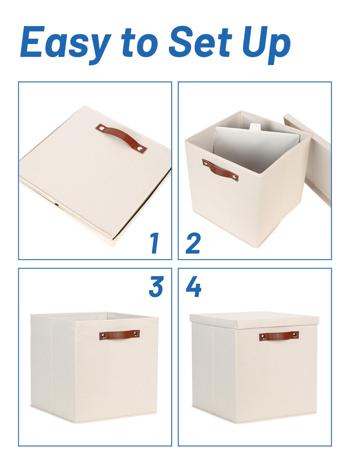 Temary Fabric Storage Bins with Lids 13 Inch Storage Cubes with Lid, Decorative Foldable Storage Boxes for Clothes, Closet Organizers (Beige, 13x13x13inch)
