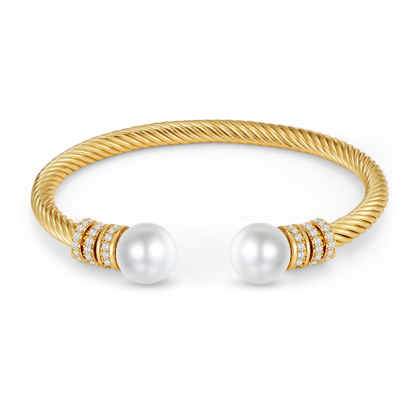 WOWORAMA Gold Cable Wire Cuff Bracelet for Women Stainless Steel Open Cuff Bangle Bracelets Adjustable Twist Cable Bracelet with Pearl Balls Jewelry