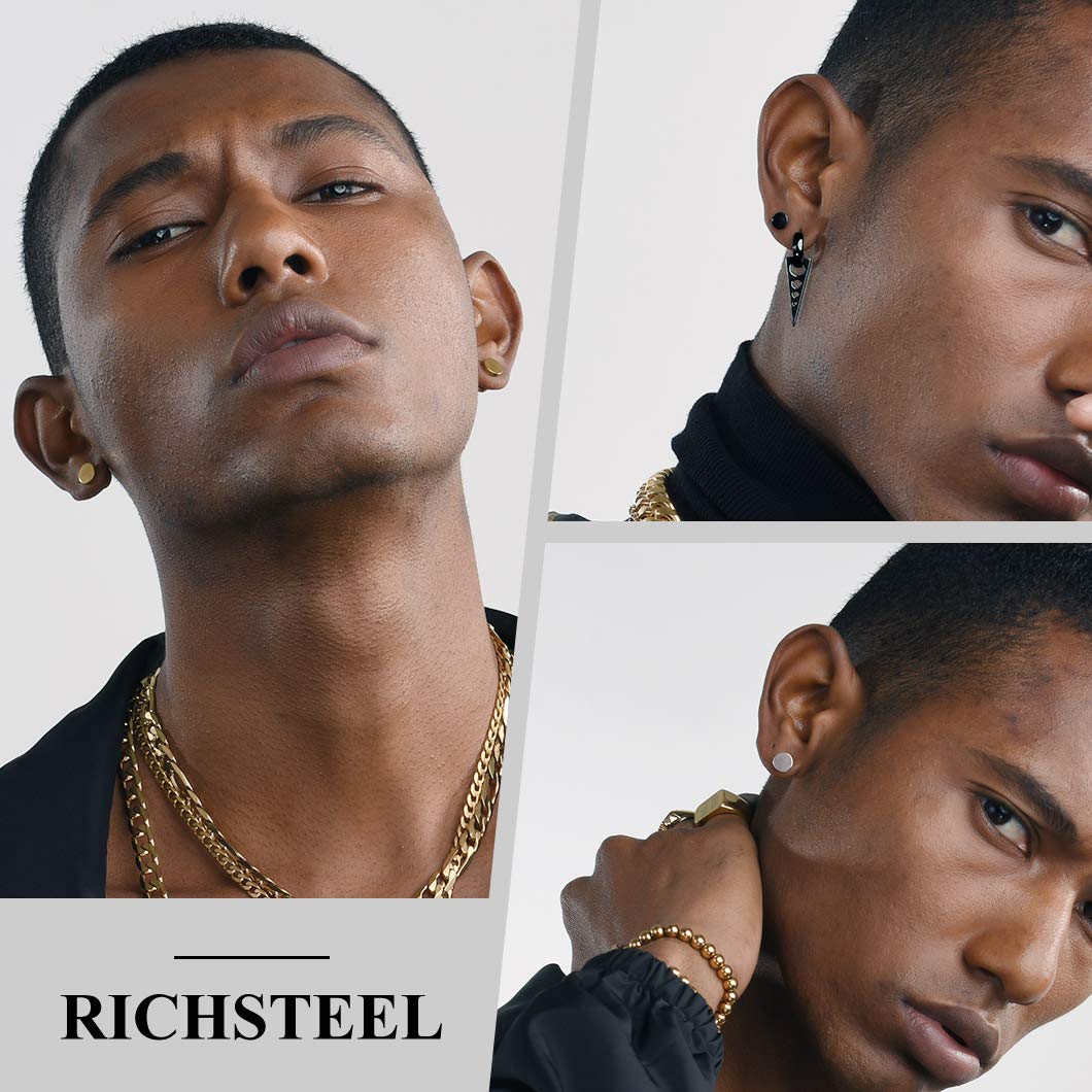 Stainless Steel Round Stud Earrings Set Ear Piercing Plugs Tunnel Men Women Hip Hop Style Jewelry