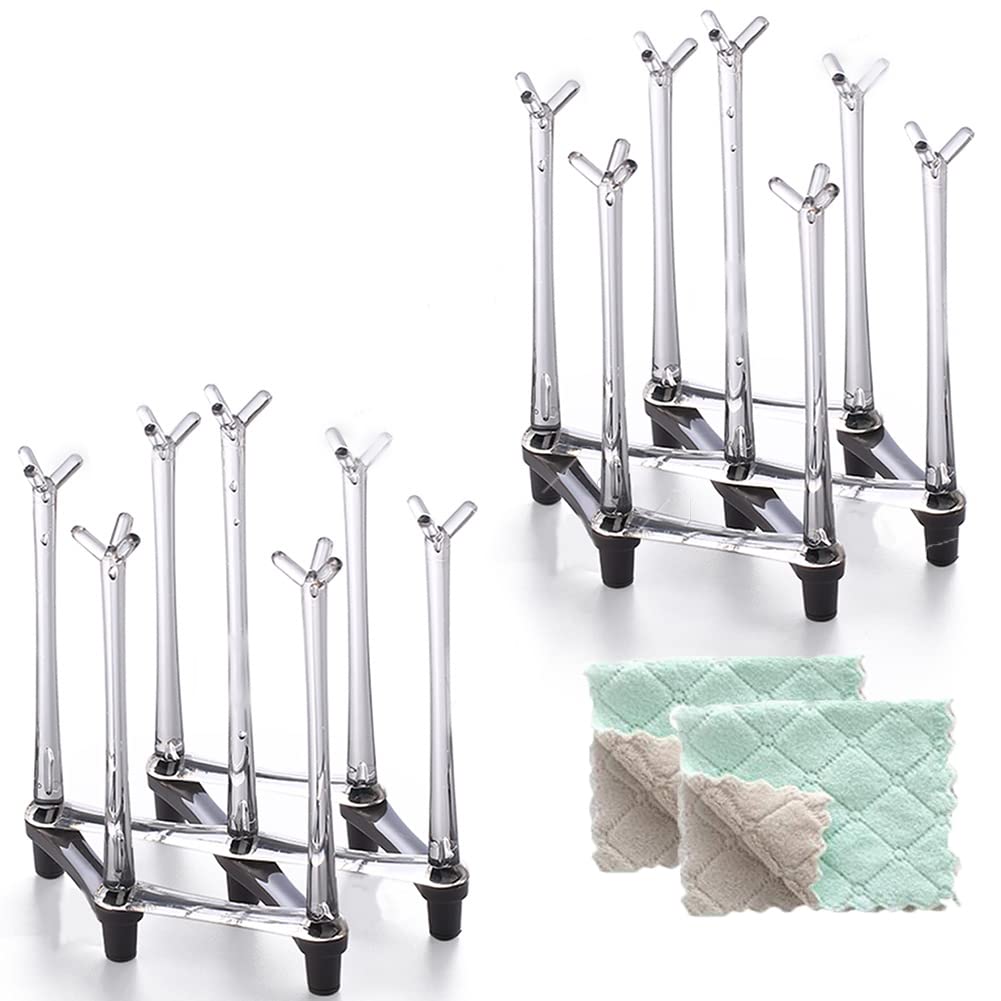 Marbrasse Retractable Cup Drying Rack, Drinking Glass and Sports Bottle Drainer Stand, Plastic Bag Dryer with Non-Slip Bottom for Kitchen Countertop, 2p