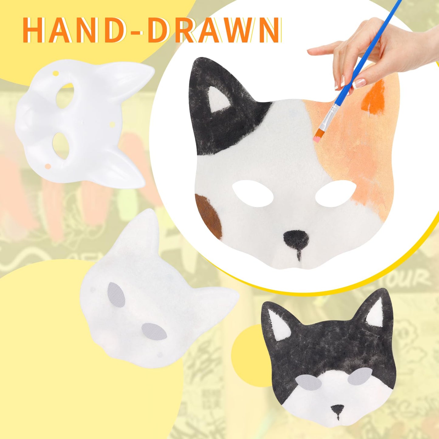 YLOVEFUR DIY Cat Fox Mask Set with Eye Meshes Stickers Faux Fur Fabric Strips for Halloween Masquerade Cosplay Party