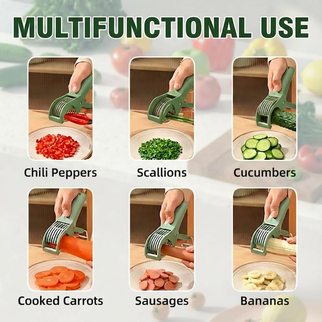 2 Pcs Multifunctional Vegetable Slicer & Banana Cutter, 2026 Upgraded Stainless Steel Handheld Chopper for Cucumber, Carrot, Sausage & Strawberry, Dishwasher-Safe Kitchen Prep Tool