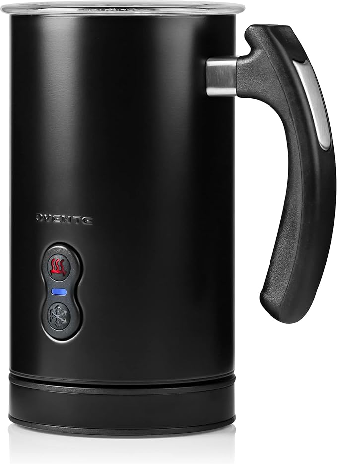 OVENTE Electric Milk Frother Double Wall Insulated Stainless Steel, Automatic Shutoff Portable Hot Cold Foam Maker Perfect Milk Steamer For Hot Chocolate Cappuccino Coffee, Black FR3608B