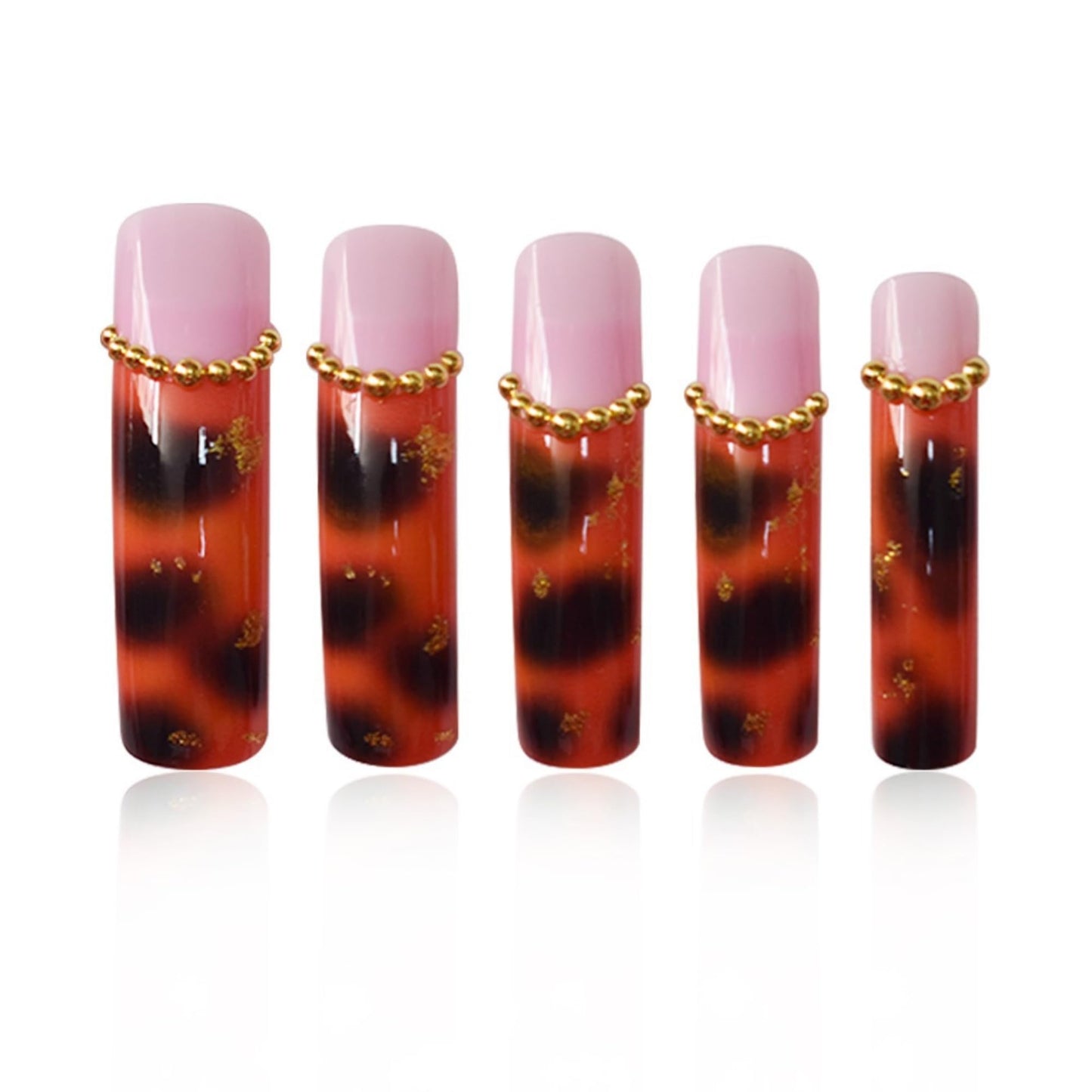 Curved Press on Nails Brown Fake Nails Leopard and Gold Chram Designs Stick on Nail for Women 24pcs