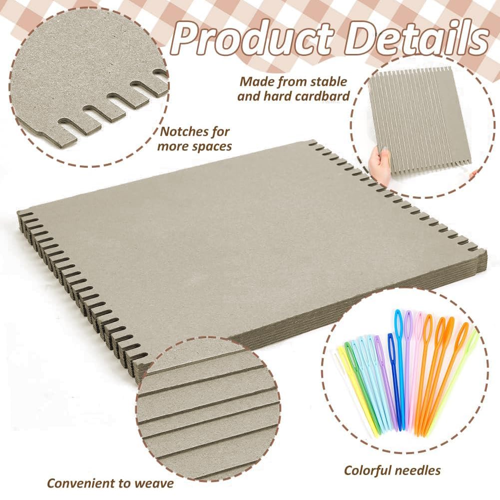 FINGERINSPIRE Cardboard Weaving Looms Kit Include 8pcs Wide Notch Weaving Looms 16pcs Large Eye Plastic Sewing Needle for Beginner Knitting Sewing Crochet Basket Jewelry Art Craft-11-4/5x9-4/5