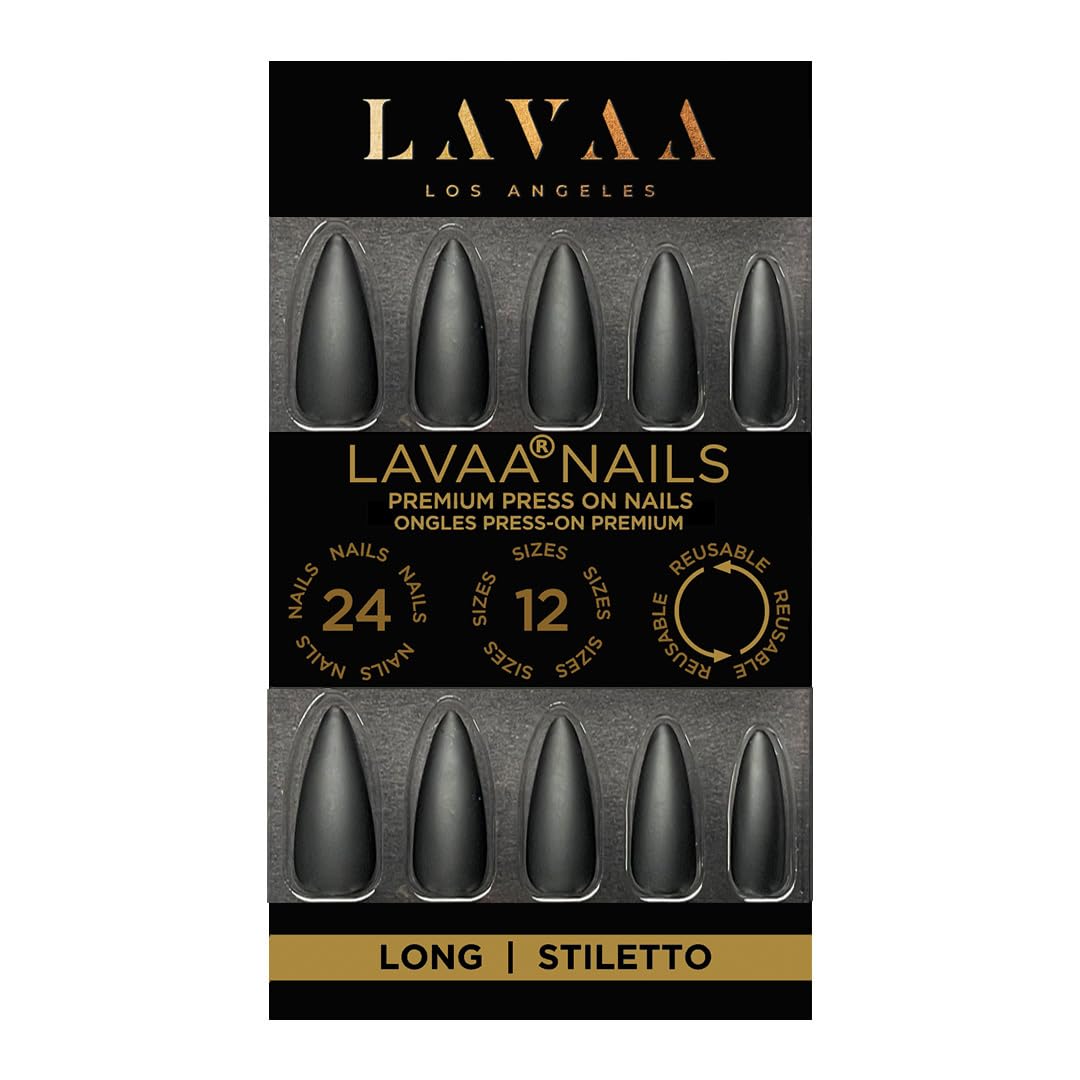 DARK & DANGEROUS Press-On Nails by Lavaa Beauty | Long Stiletto | Matte Black Stiletto Nails