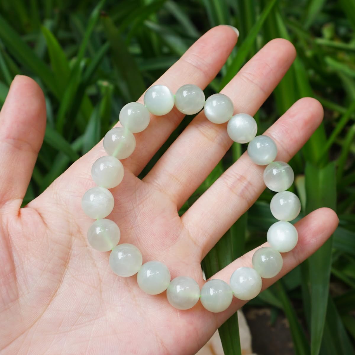 10MM Green Moonstone Bracelet, Natural Gemstone Round Beads Stretch Bracelet Crystal Beads, A Special choice for Women Men