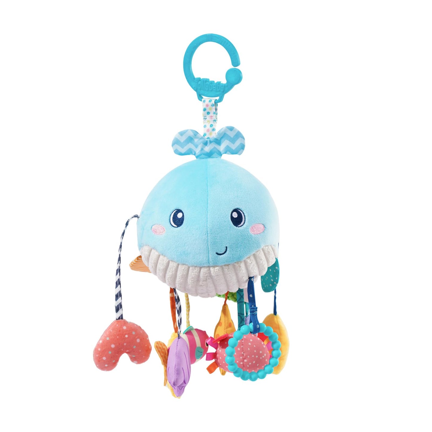 Jollybaby Activity Pull String Hanging Toy for Baby Stroller Car Seat Crib Play Gym, Plush Stuffed Ocean Whale Toy for Carseat with Teether Rattles, Montessori Sensory Toy for Baby Gift