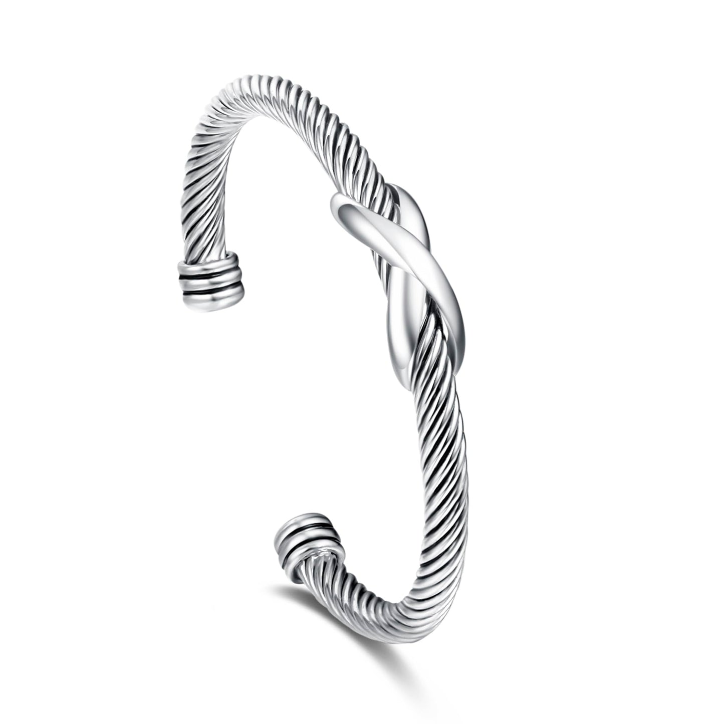 UNY Jewelry Bracelet Criss Cross X Shape Infinity Twisted Cable Wire Open Bangle Designer Inspired Women Jewelry Christmas Gifts (Single Silver)