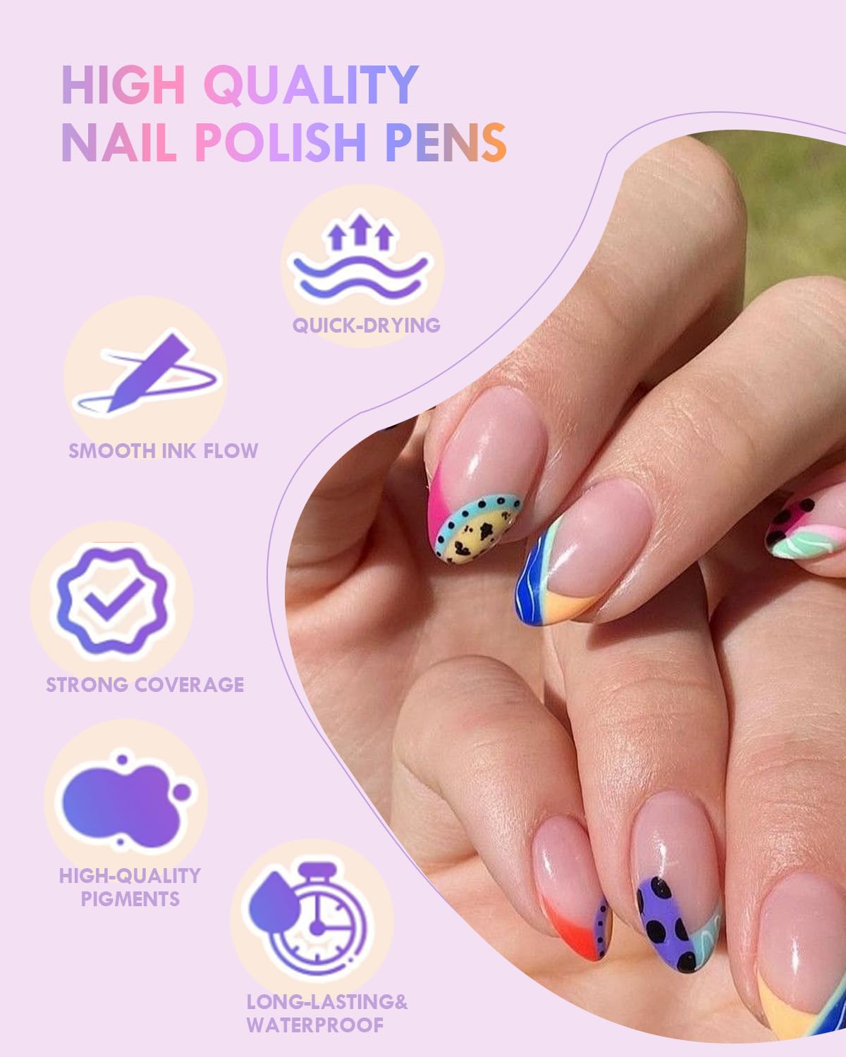 Xipan 18 Colors Nail Art Pens Set, 3D Nail Polish Pens Quick-Drying Nail Art Acrylic Paint Nail Point Dotting Liner Pen Tools for Home & Salon Nail DIY