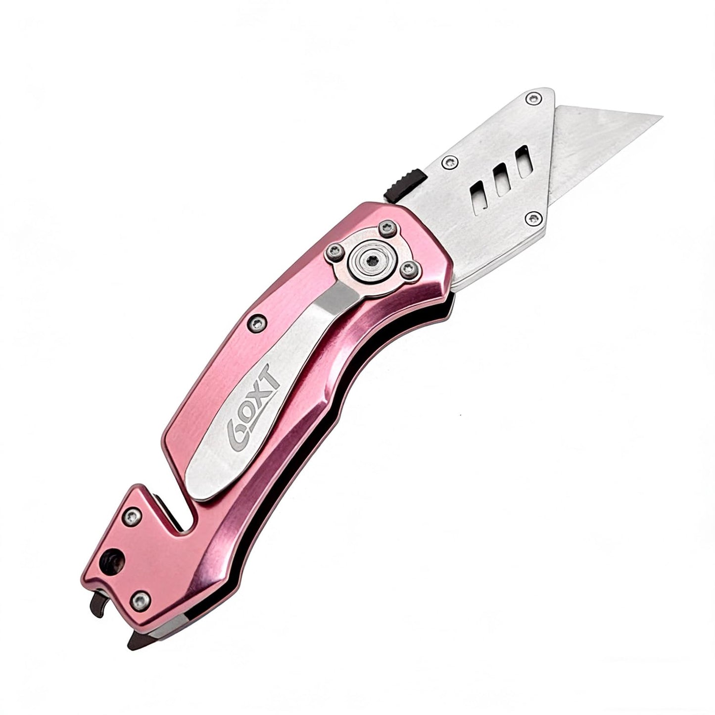 Utility Knife Folding Safety Lock Quick Change with 10 Extra SK5 Replacement Blade Lightweight Aluminum Handle & Pocket Clip Multi-Use Box Cutter Office Home Art Diy Great Gift Choice (UPG.V.Pink)
