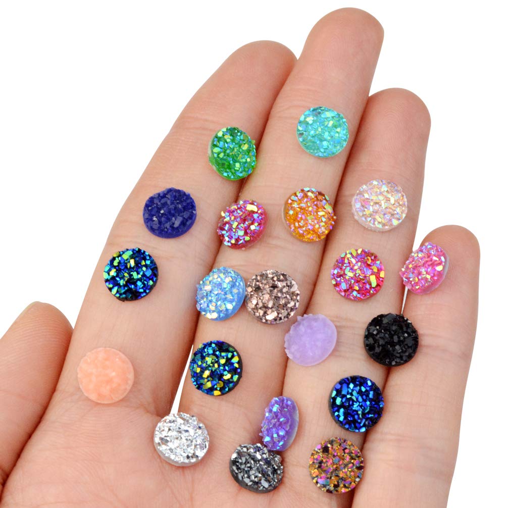 Tongcloud 500 pcs Round Flatback Resin Cabochon Faux Druzy Cabochons Round Flat Back Dome Cabochons for Jewelry Making, DIY Craft (20 Mutlicolor, 8mm)