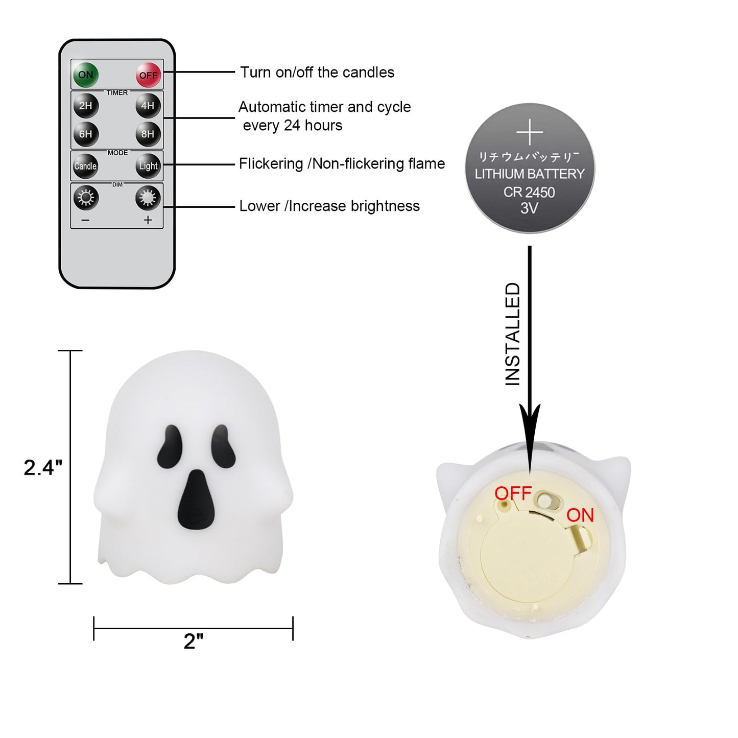 Lasumora Ghost Halloween Decorations Flameless Candles with Remote Timer, 6 Pack Grimace Ghost Candles, Battery Operated Halloween Lights Dimmable Halloween Decor Indoor