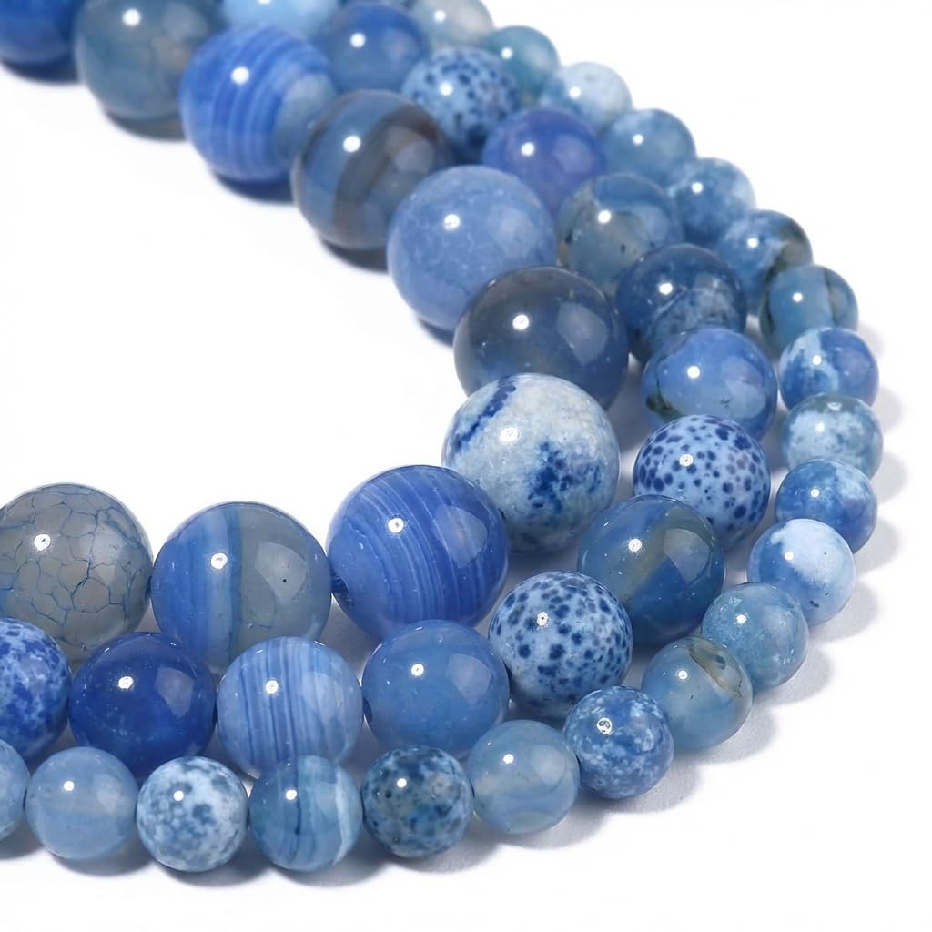 Yochus 45pcs Blue Fire Agate Stone Beads，8mm Healing Power Natural Stone Round Loose Beads for Jewelry Making Earring Necklace DIY Crafts