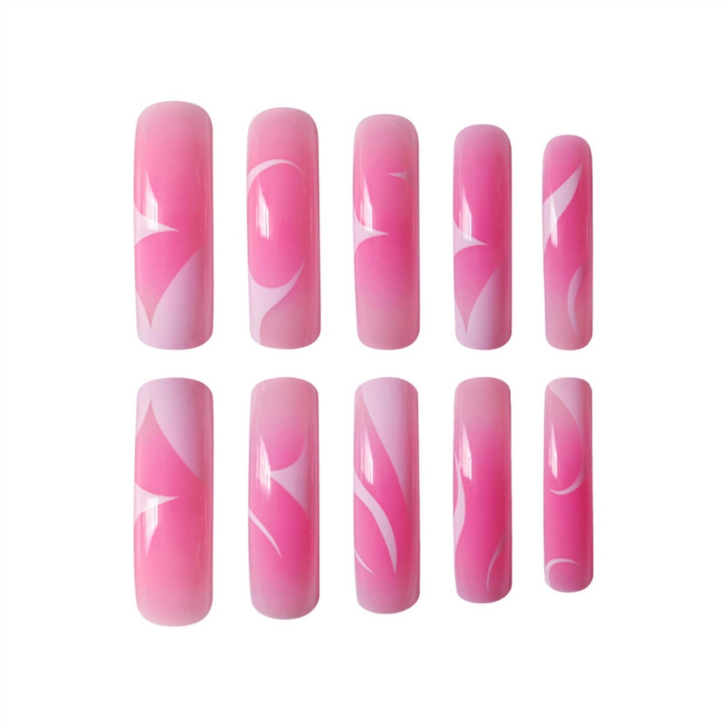 SEENEEY Curved Press on Nails Long Fake Nails Pink Artificial Nail Stick on Nail for Women 20pcs