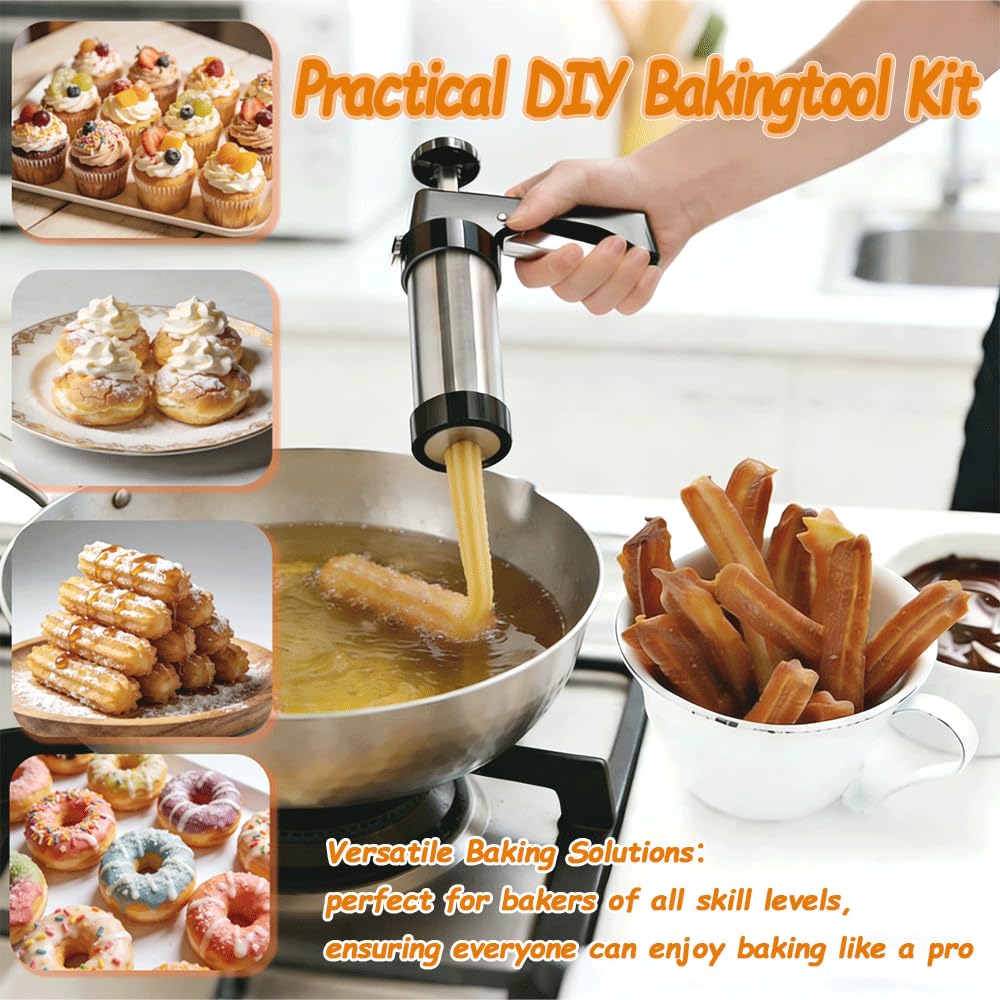 45PCS Cookie Press Gun Kit:Bake Churros,Cookies&Donuts with Stainless Steel Cookie Shooter,Decorating Baking Tools with Cookie Disc,Cleaning Brushes,Piping Bag for Baker,Mothers Day Gift for Baker