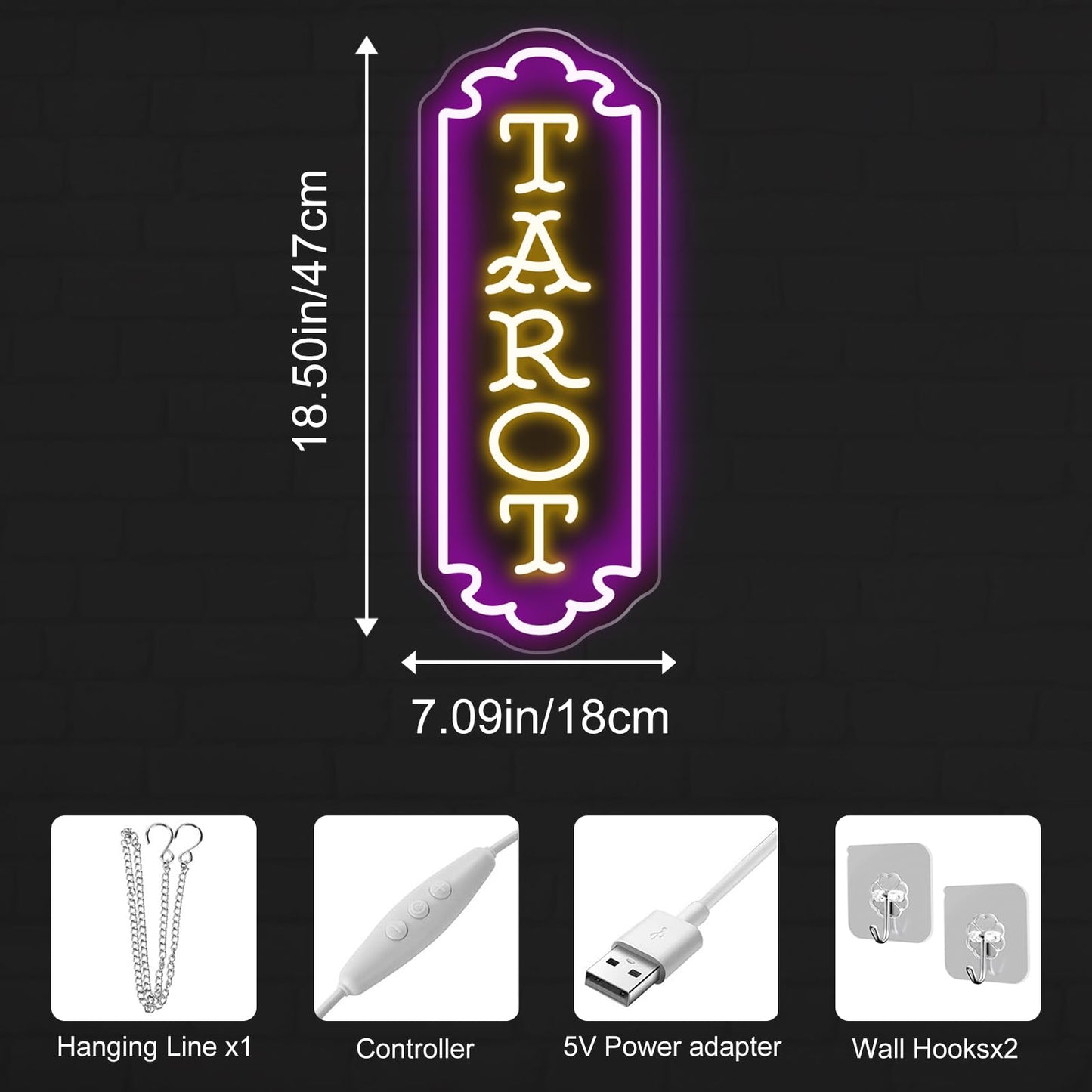 Tarot Neon Sign - 5-Level Dimmable USB Tarot Wall Decor & Psychic Decor, Perfect Mystical Neon Wall Art for Spiritual Spaces, Shops, Bedrooms, Living Room, Game Room
