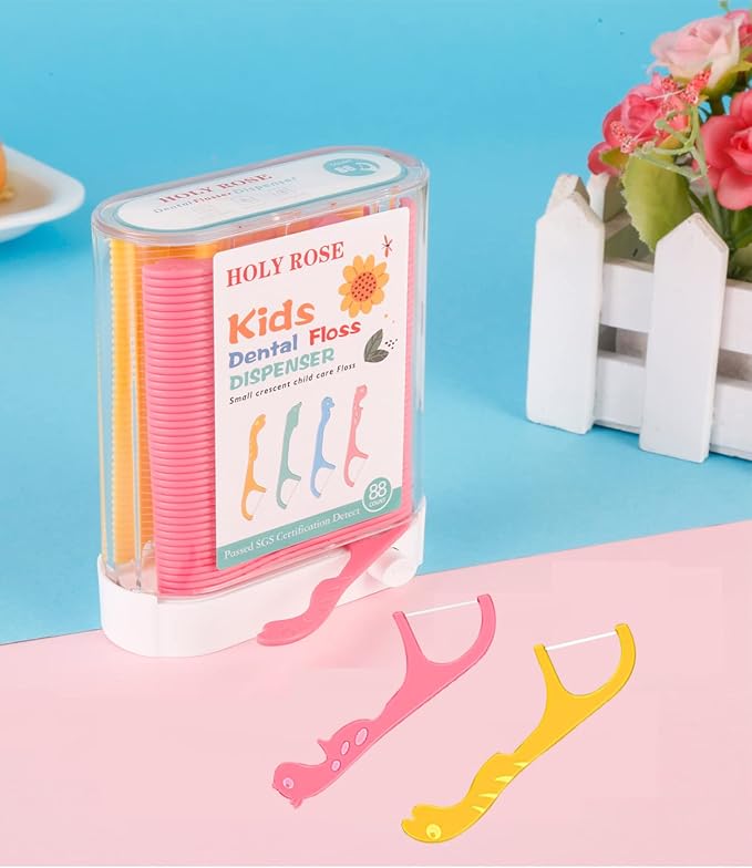 Kids Professional Dental Floss Picks Holy Rose Dental Flossers Dispenser 2Box Suitable for Teenagers,Children,Girls,Boys、Unflavored Floss Sticks,Neat,Hygienic