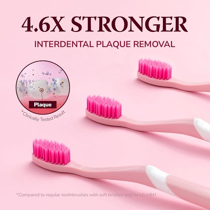 HIMALAYA PINKSALT Natural Toothbrush 4 Count - Medium Toothbrushes for Adults, Plaque Remover for Teeth, Tapered Bristles Gentle on Teeth and Gum, Deep Clean Toothbrush