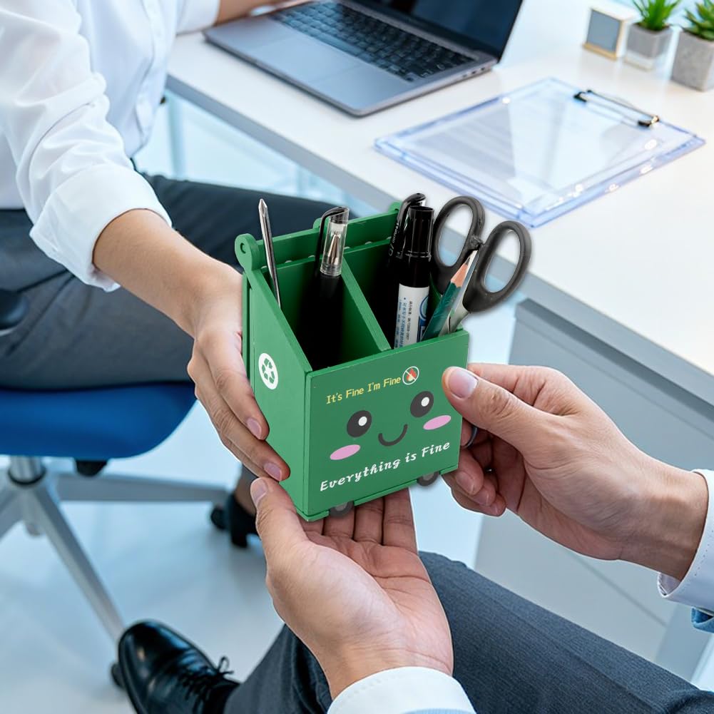 Trivolein Dumpster Fire Pencil Holder with 50 Pcs Flame Note Cards, Funny Dumpster Fire Desk Organizer, Cute Desk Organizer for Office, White Elephant Gag Gift for Coworkers, Men, Women