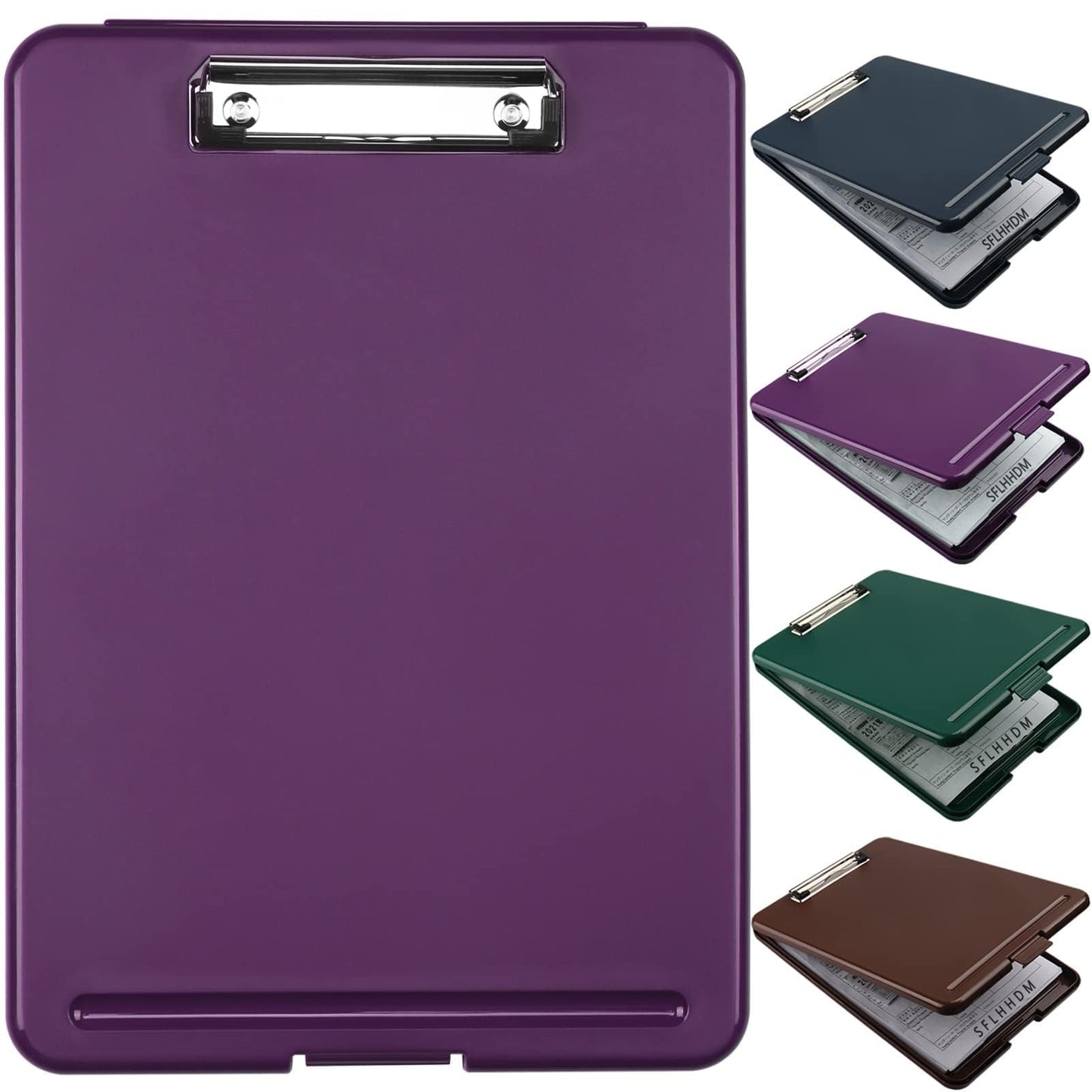 SFLHHDM A4 Clipboards, Folder Clipboard with Storage, Folio Plastic Clipboard with Low Profile Clip,Waterproof Nursing Clipboards Foldable Document Case for Office Work-Deep Purple