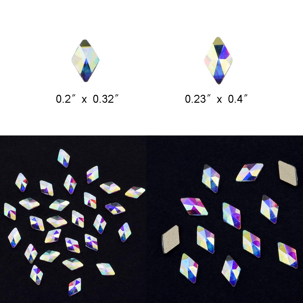 Tisslan 100pcs Crystal Ab Foild Flatback Rhombus Strass 3D Nail Decoration Jewels Stones 2 Size Mix Supply 50pcs Each