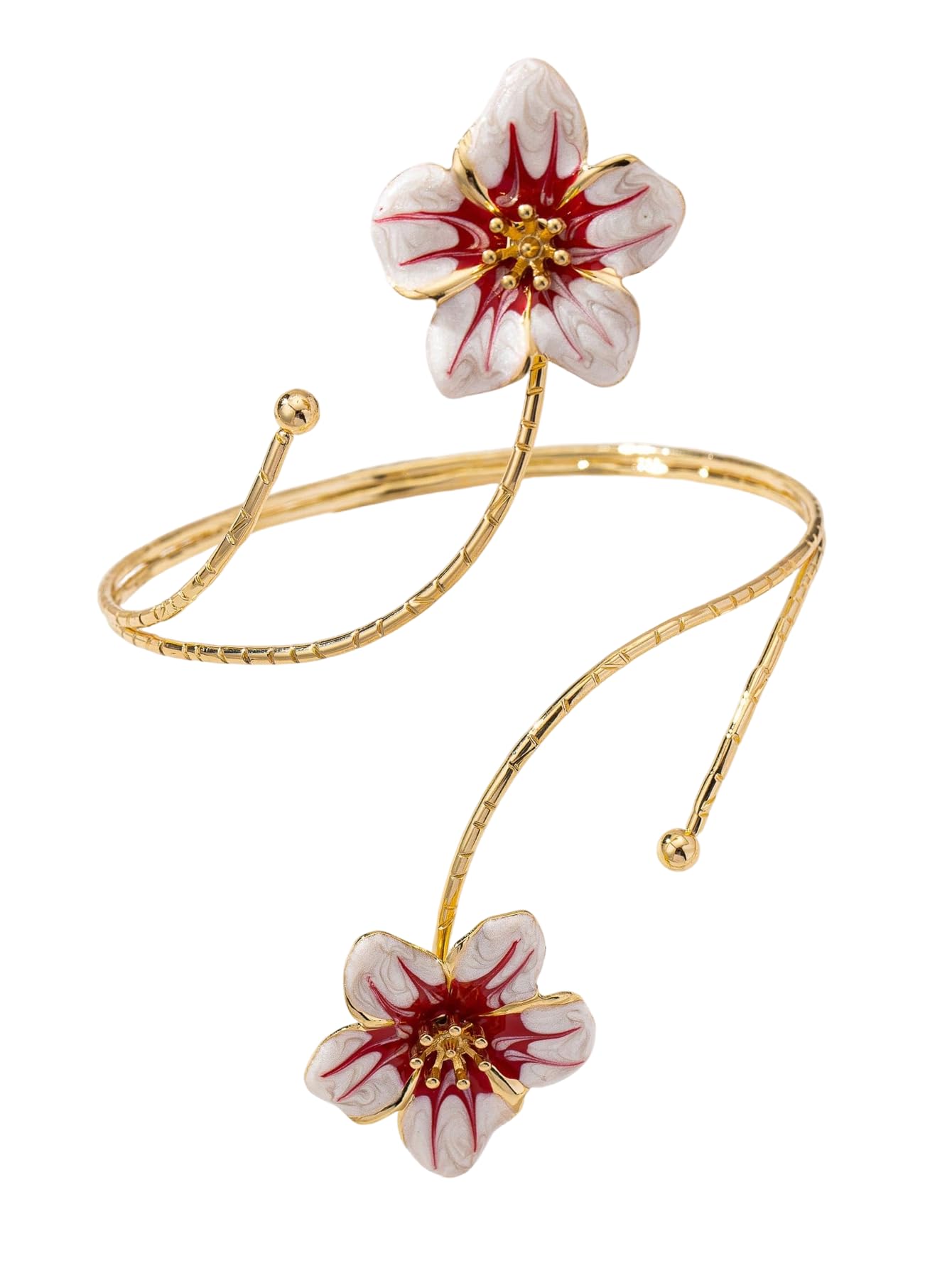 MakeMeChic Beach Gold Arm Cuff Jewelry for Women Bangle Band Armlet Flower Upper Arm Cuff Bracelet Summer Beach Essentials White and Pink One-Size