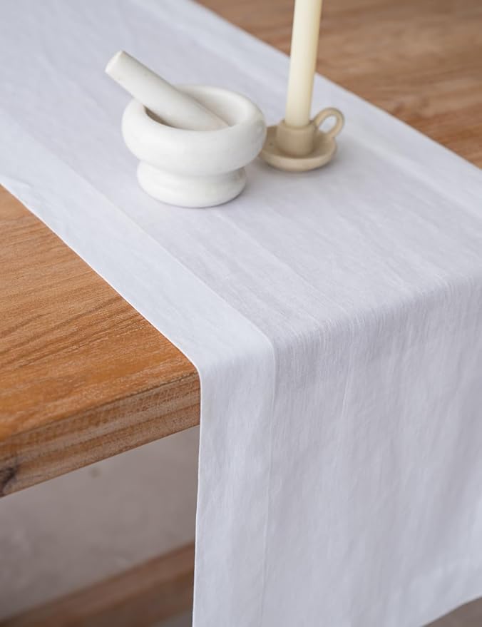 100% Hemp Table Runner, Organic Linen Table Runner, Farmhouse Table Decor, Boho Home Decor (White, 14 x 72 Inch)
